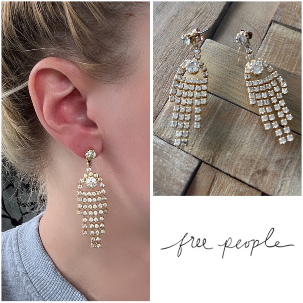 Free People 💗 rhinestone and gold dangle fairy glam earrings